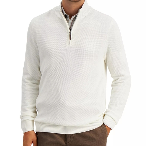 Men's Quarter-Zip Textured Cotton Sweater - Picture 1 of 7